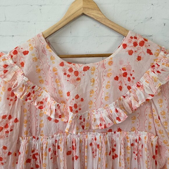 Innika Choo Voile Collar Tier Mini Dress Size 0 - 2 XS Baby Doll Frills Peasant - Picture 3 of 12